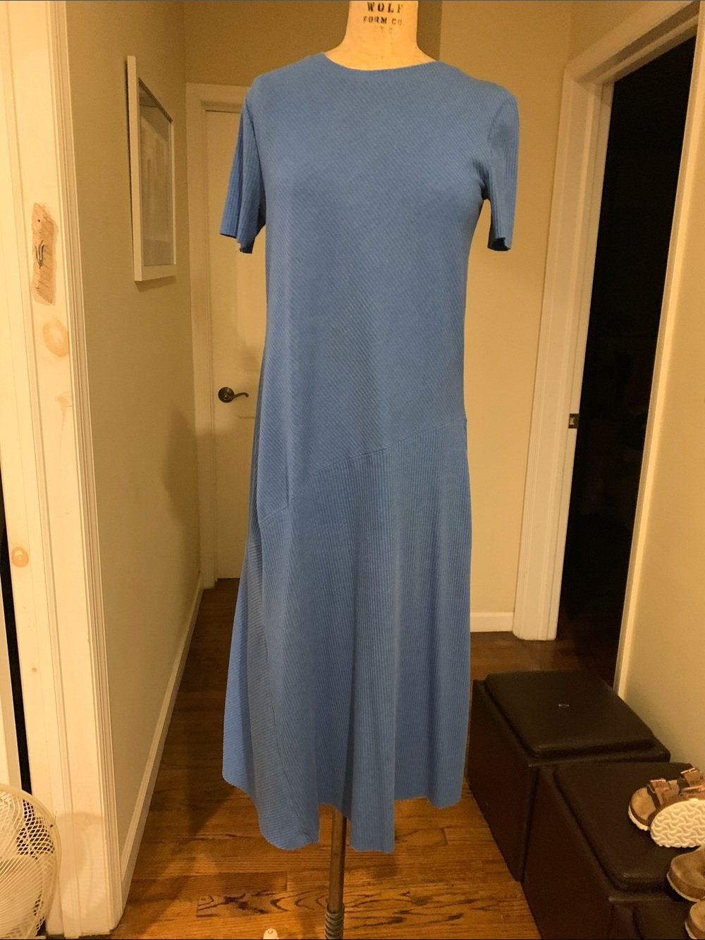 Zara Light Blue Knit Short-Sleeve Midi Dress